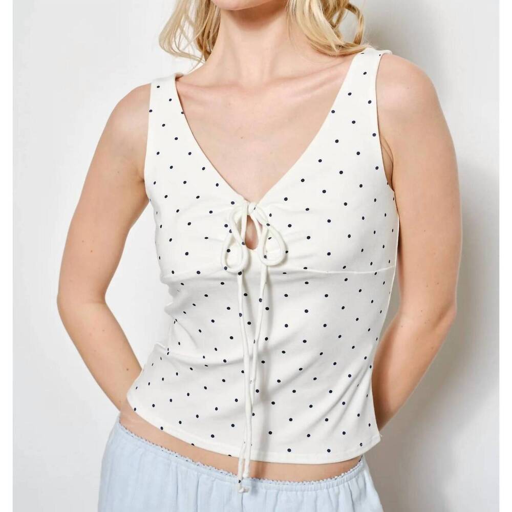 NEW PRETTY GARBAGE willa polka dot tank in white